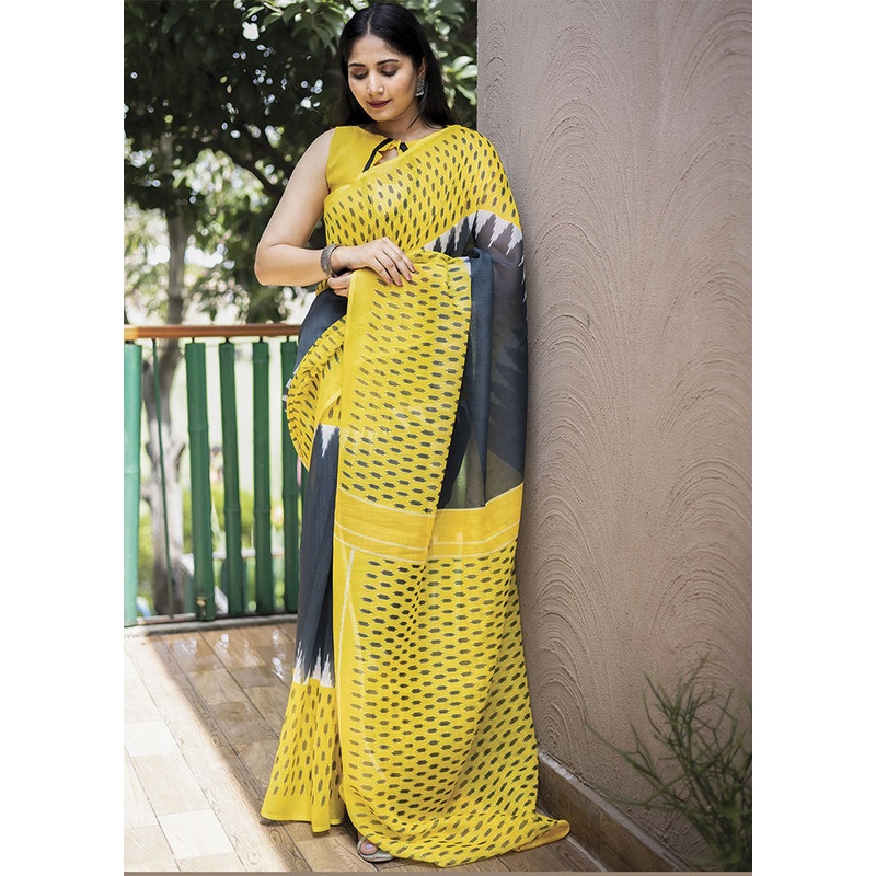 Yellow Silk Saree With Blouse Piece - JD986585794