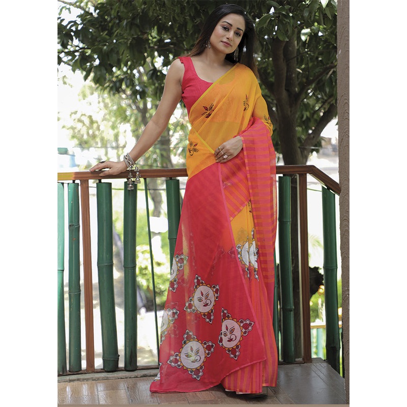 Yellow Silk Saree With Blouse Piece - JD986585796