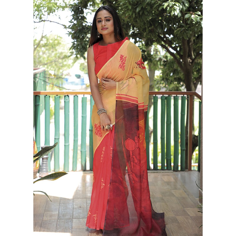 Yellow Silk Saree With Blouse Piece - JD986585797