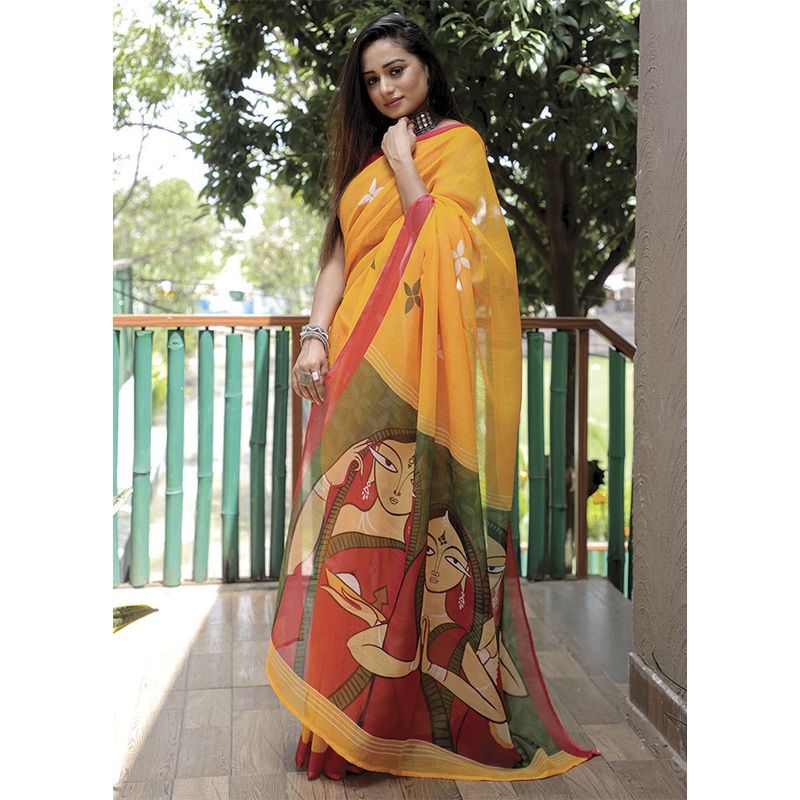 Yellow Silk Saree With Blouse Piece - JD986585798