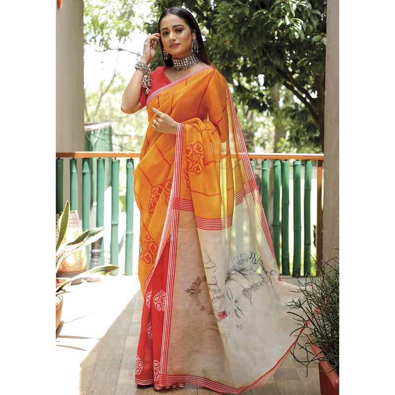Yellow Silk Saree With Blouse Piece - JD986585799
