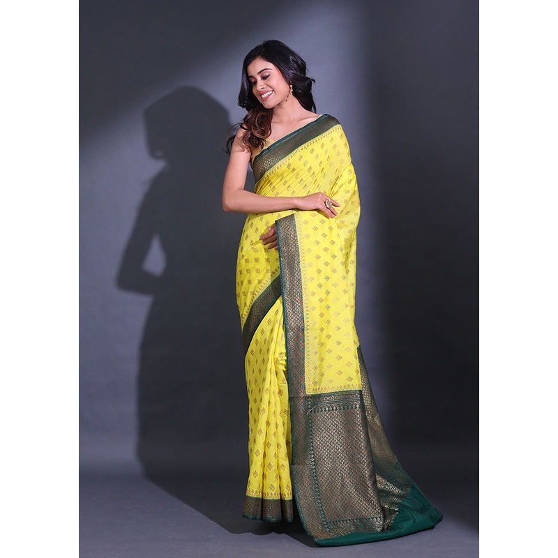 Yellow Spun Silk Saree With Blouse Piece - JD986585782