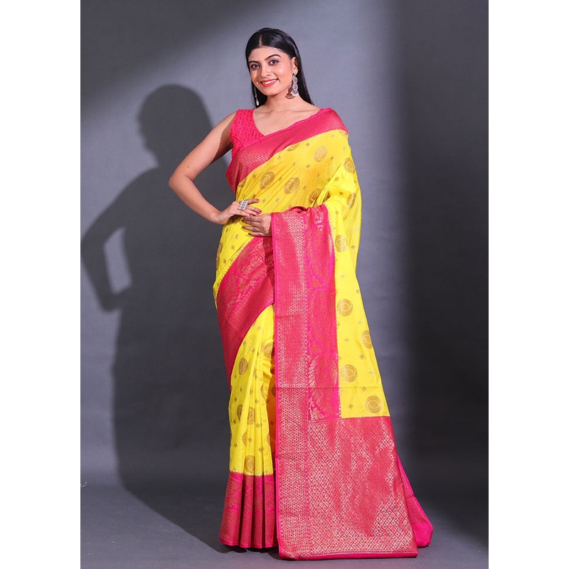 Yellow Spun Silk Saree With Blouse Piece - JD986585784