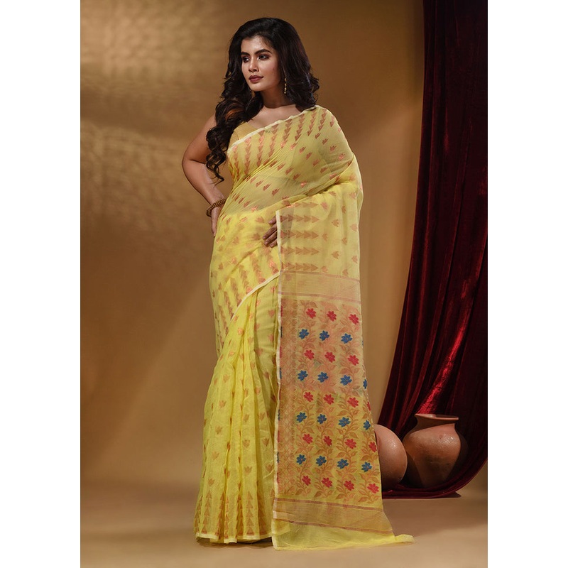 Yellow Tant Jamdani Saree With Blouse Piece - JD986585775