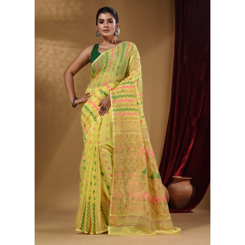 Yellow Tant Jamdani Saree With Blouse Piece - JD986585777