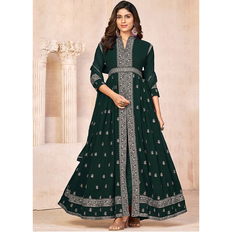 3 Pc Green Unstitched Georgette Suit Set - JD986585619