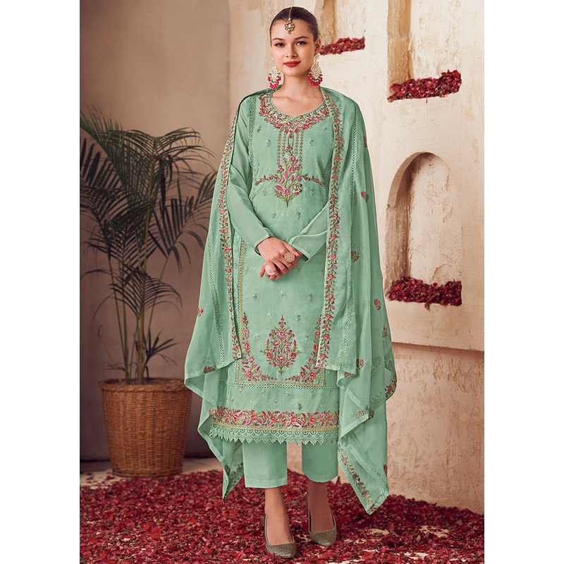 3 Pc Green Unstitched Net Suit Set - JD986585612