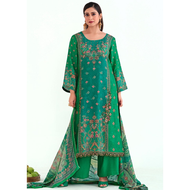 3 Pc Green Unstitched Pashmina Suit Set - JD986585611