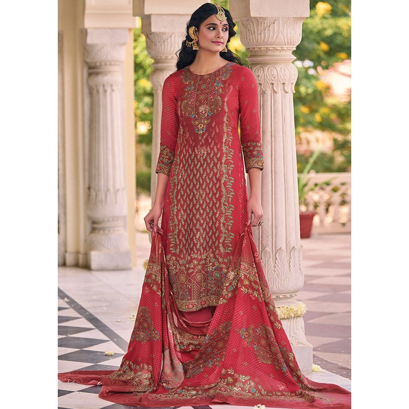 3 Pc Magenta Unstitched Cotton Suit Set - JD986585587