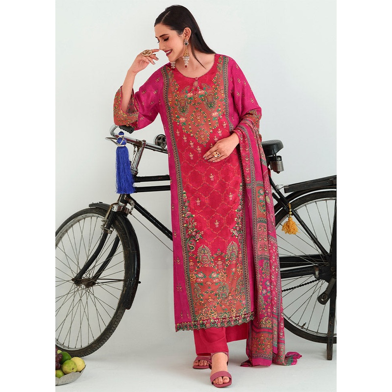 3 Pc Magenta Unstitched Pashmina Suit Set - JD986585586