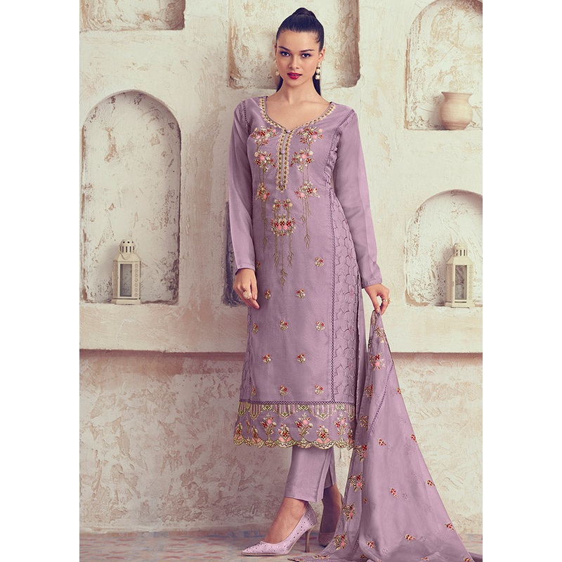 3 Pc Mauve Unstitched Net Suit Set - JD986585570
