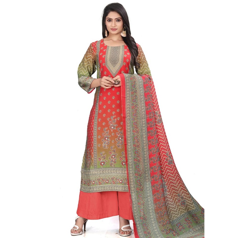 3 Pc Multicolor Unstitched Silk Suit Set - JD986585525