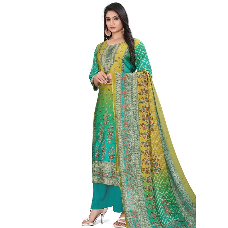 3 Pc Multicolor Unstitched Silk Suit Set - JD986585526