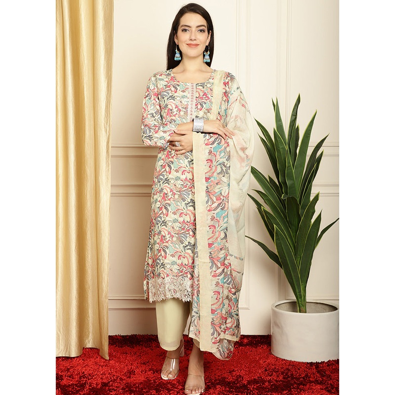3 Pc Multicolor Unstitched Silk Suit Set - JD986585532