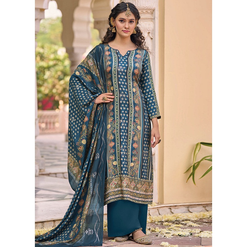 3 Pc Navy Blue Unstitched Cotton Suit Set - JD986585515