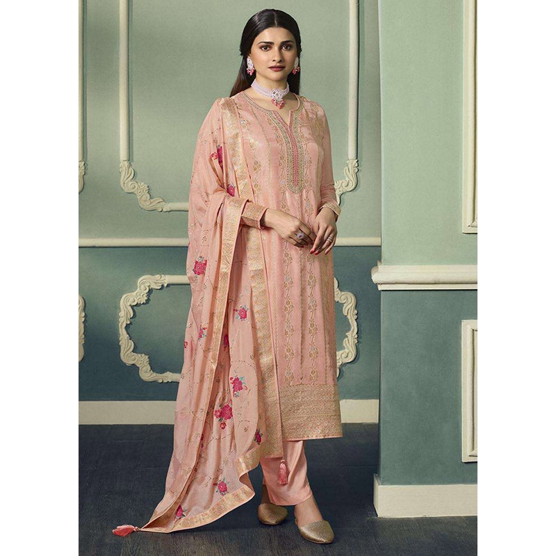 3 Pc Peach Unstitched Viscose Suit Set - JD986585488