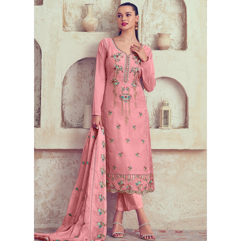 3 Pc Pink Unstitched Net Suit Set - JD986585452