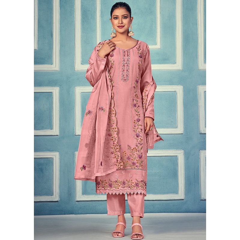 3 Pc Pink Unstitched Net Suit Set - JD986585453