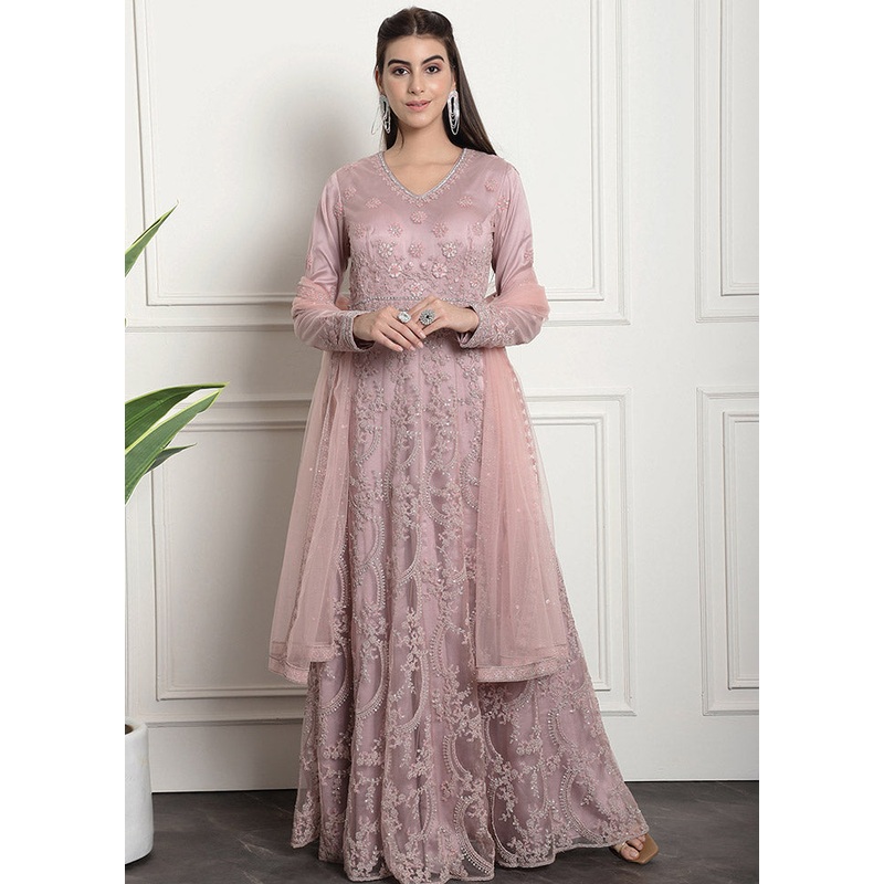 3 Pc Pink Unstitched Net Suit Set - JD986585454