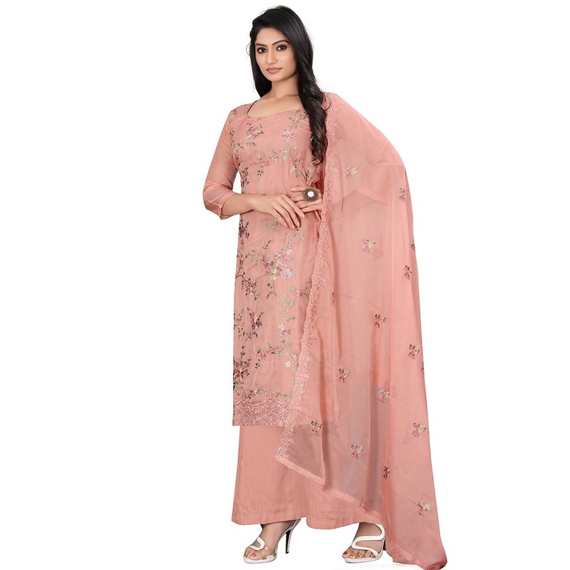 3 Pc Pink Unstitched Net Suit Set - JD986585455