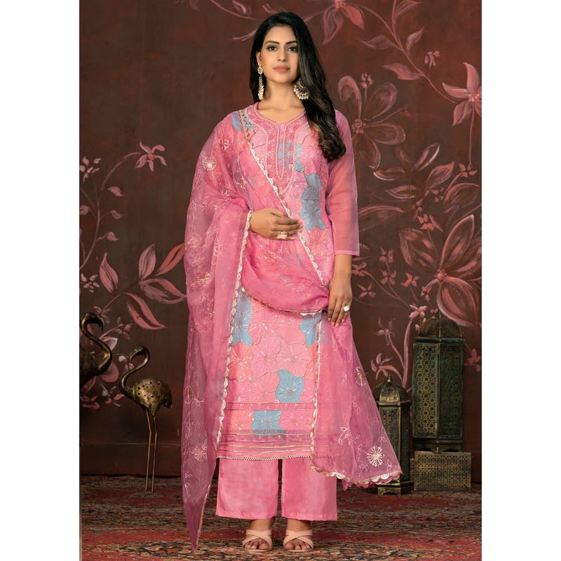 3 Pc Pink Unstitched Net Suit Set - JD986585456