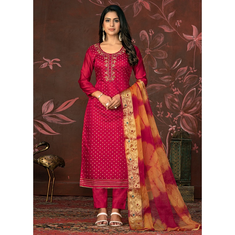 3 Pc Pink Unstitched Silk Suit Set - JD986585450