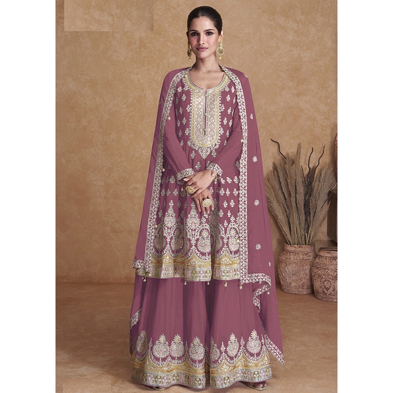 3 Pc Purple Unstitched Georgette Suit Set - JD986585438