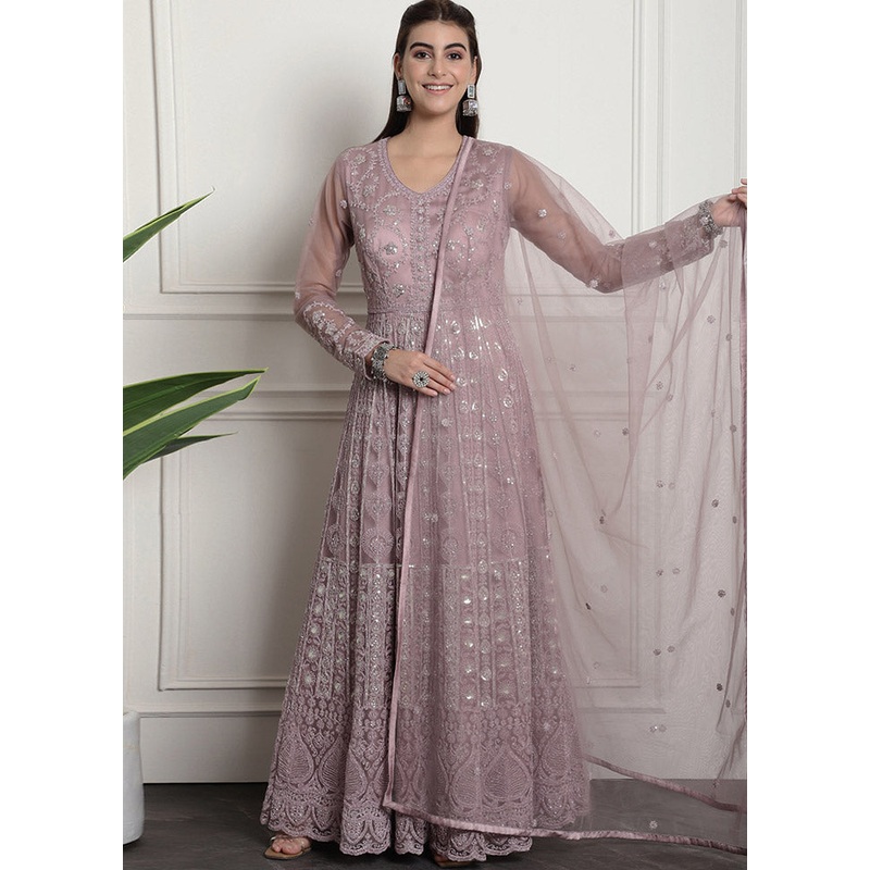 3 Pc Purple Unstitched Net Suit Set - JD986585436
