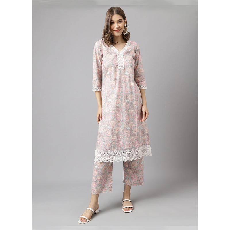 2 Pc Baby Pink Readymade Cotton Kurti Set - JD986585274