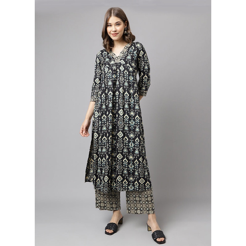 2 Pc Black Readymade Cotton Kurti Set - JD986585276