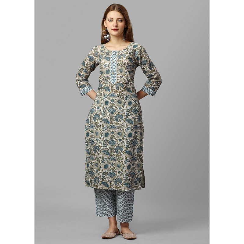 2 Pc Blue Readymade Cotton Kurti Set - JD986585279