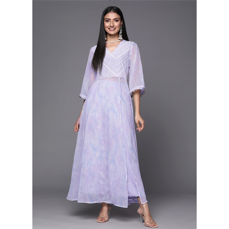 2 Pc Blue Readymade Silk Kurti Set - JD986585281