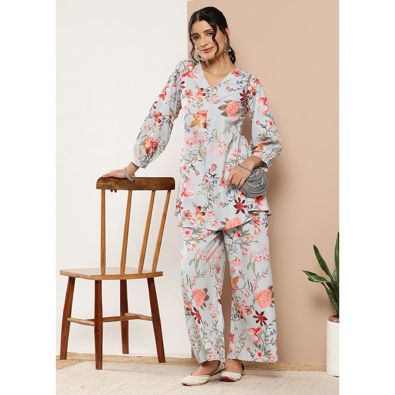2 Pc Blue Readymade Silk Kurti Set - JD986585282