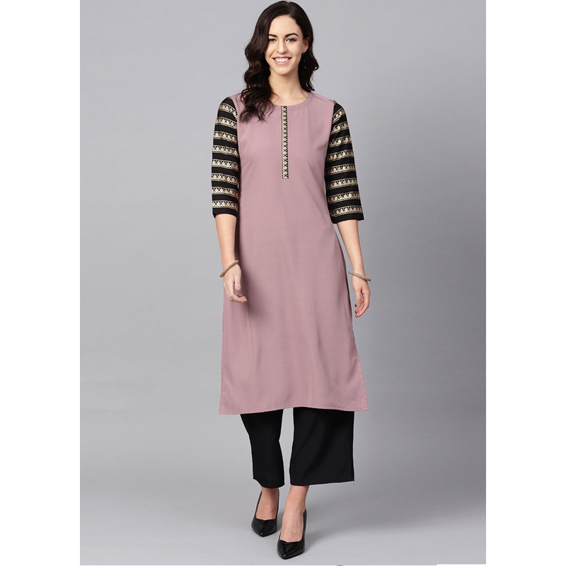 2 Pc Purple Readymade Crepe Straight Kurti Set - JD986585252