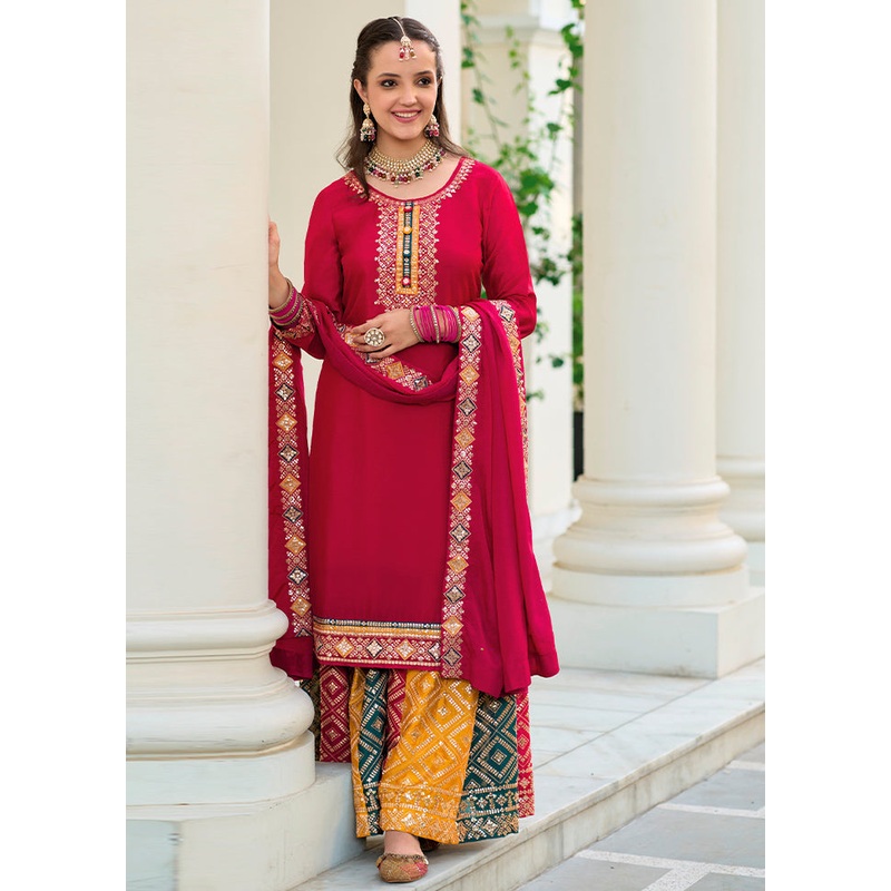 3 Pc Red Unstitched Georgette Suit Set - JD986585420