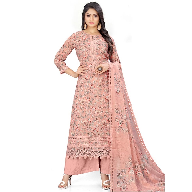 3 Pc Rust Unstitched Georgette Suit Set - JD986585416