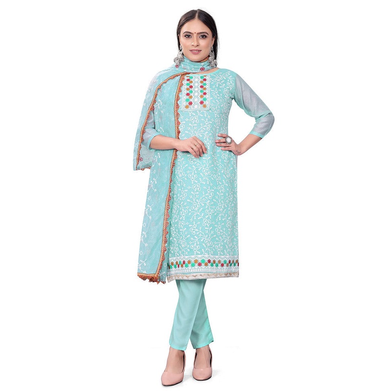 3 Pc Sky Blue Unstitched Georgette Suit Set - JD986585406