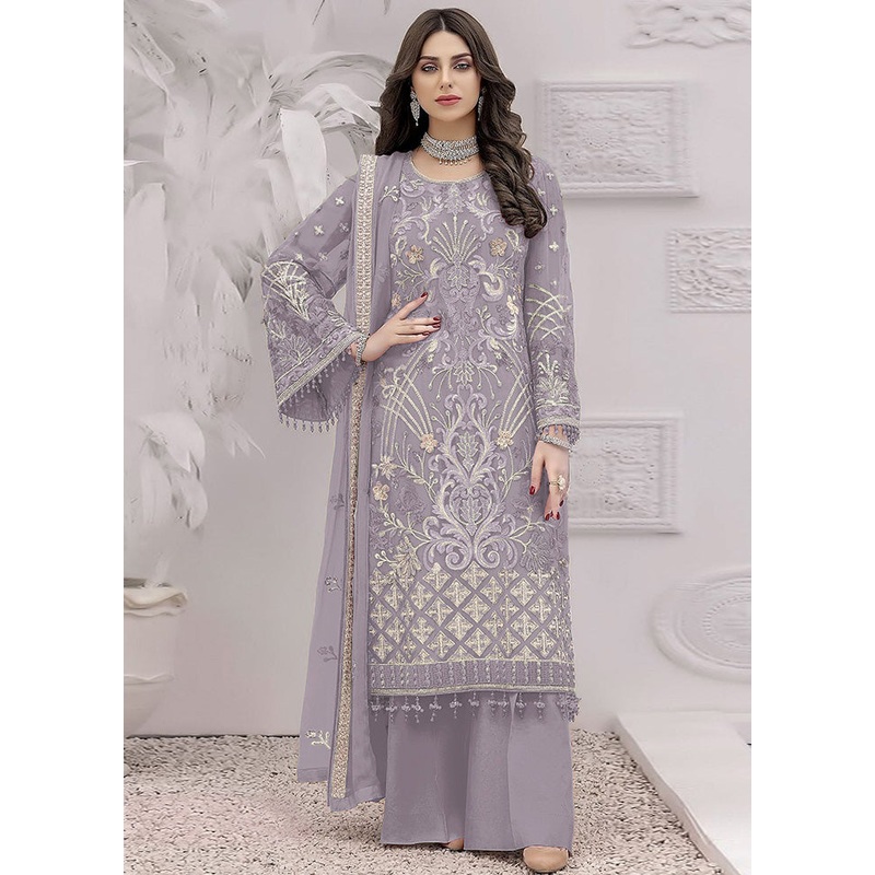 3 Pc Voilet Unstitched Georgette Suit Set - JD986585393