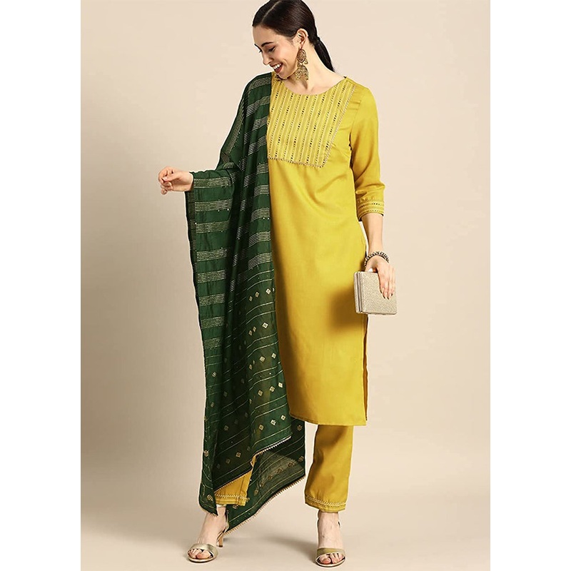 3 Pc Yellow Readymade Cotton Suit Set - JD986585363