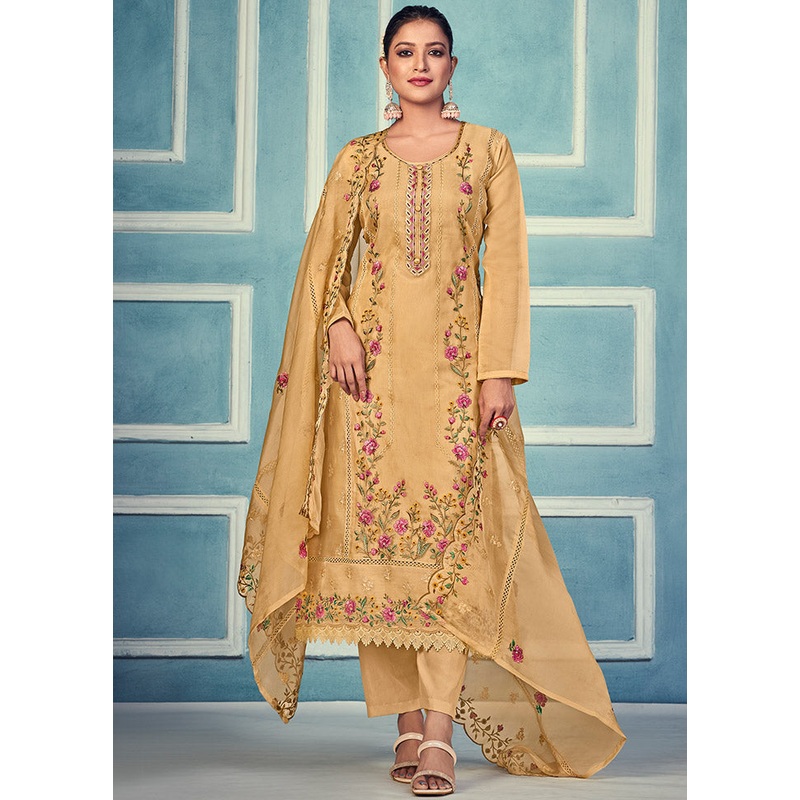3 Pc Yellow Unstitched Net Suit Set - JD986585352