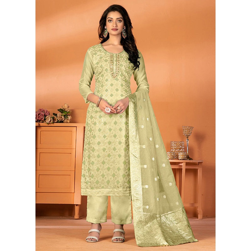 3 Pc Yellow Unstitched Silk Suit Set - JD986585349