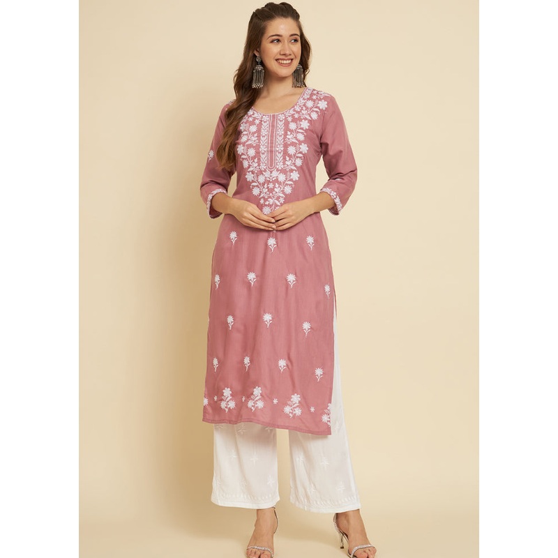 Baby Pink Readymade Cotton Long Kurti - JD986585345