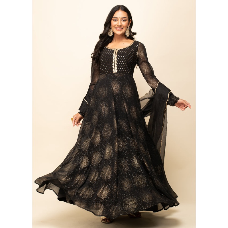 Black Readymade Georgette Indian Dress - JD986585333