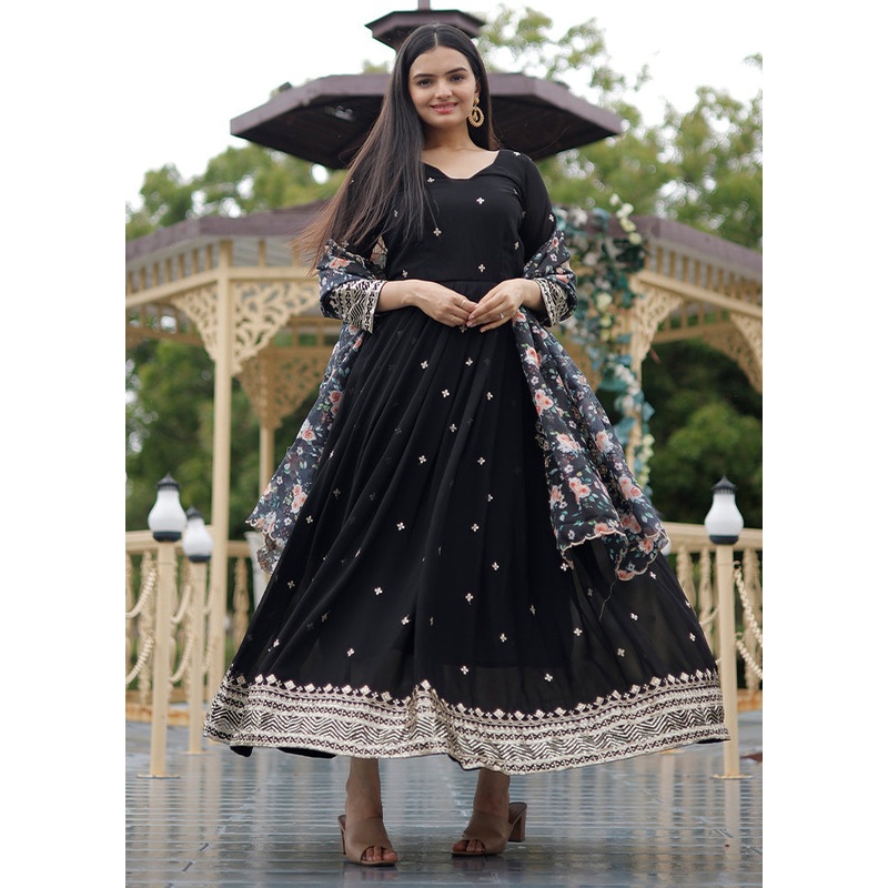 Black Readymade Georgette Indian Dress - JD986585334