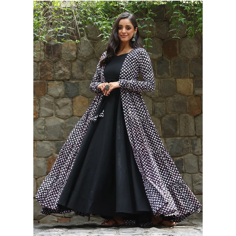 Black Readymade Georgette Indian Dress - JD986585335