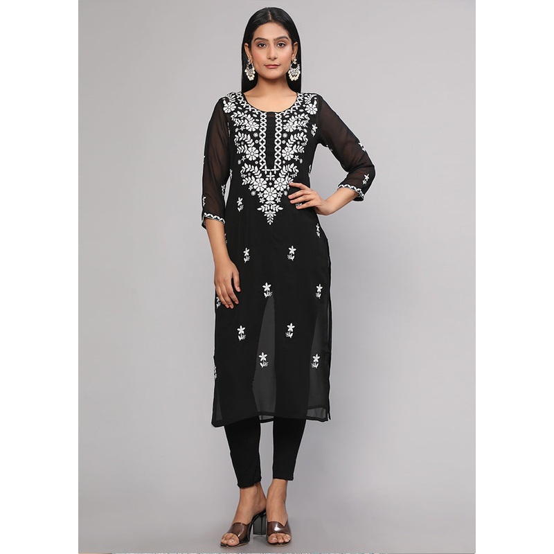 Black Readymade Georgette Kurti - JD986585325