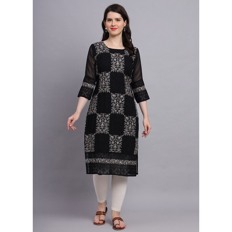 Black Readymade Georgette Kurti - JD986585330