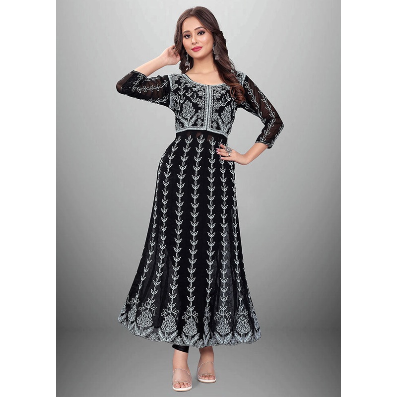 Black Readymade Georgette Kurti - JD986585332
