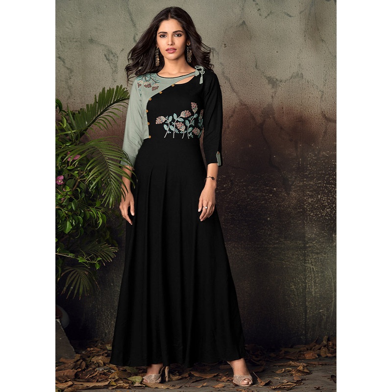 Black Readymade Rayon Gown - JD986585318