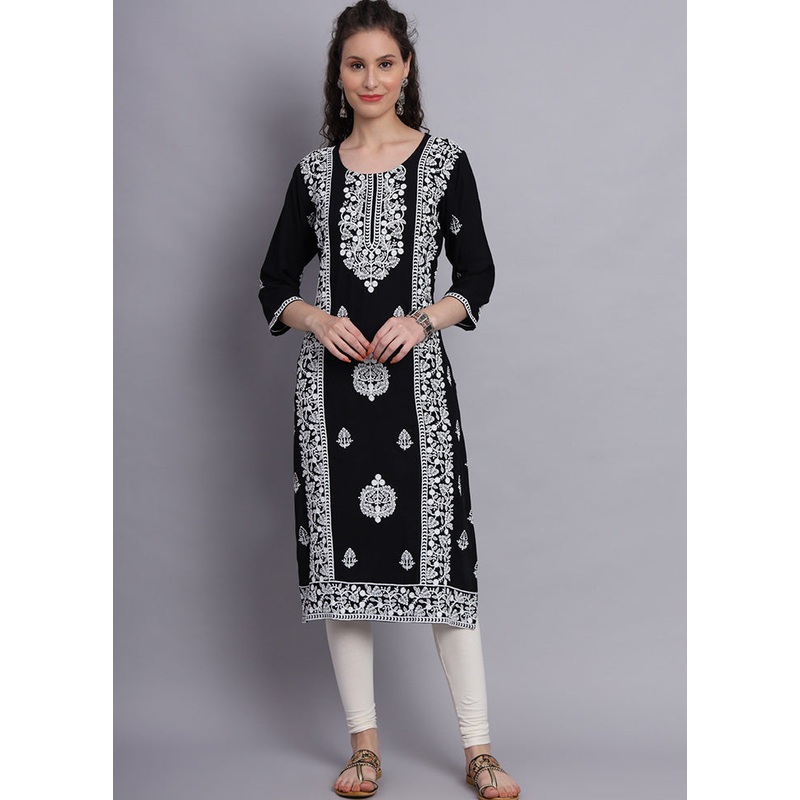 Black Readymade Rayon Kurti - JD986585312